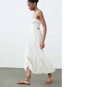 Zara OPENWORK EMBROIDERY MIDI DRESS